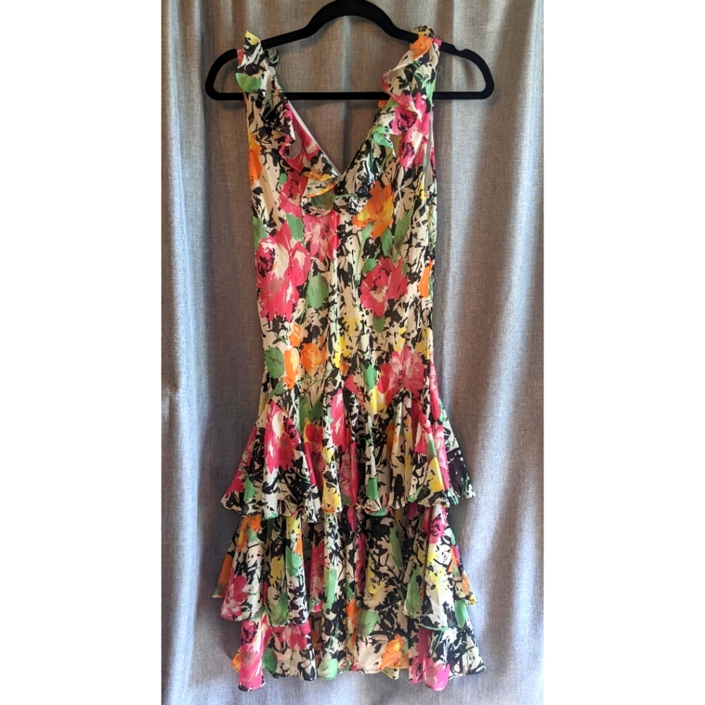 LRL Floral Ruffle Flounce Midi Dress